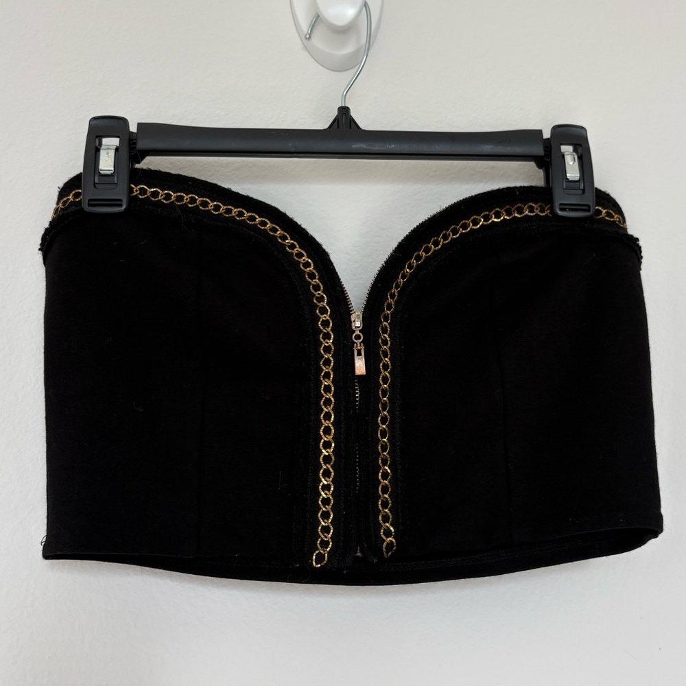 Black Strapless Top with Gold Chain Detail